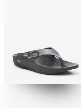 OOFOS UNISEX  Black and Silver Comfort Recovery Flip Flops Lime Accent Unisex